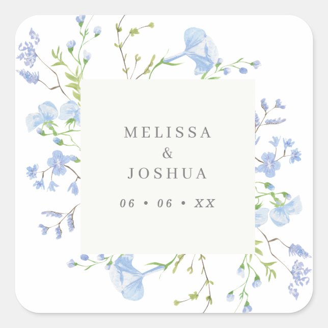 Sticker Carré Mariage Regency Blue Watercolor (Devant)
