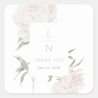 Sticker Carré Mariage Romantique aux Pivoines Rose Tendres