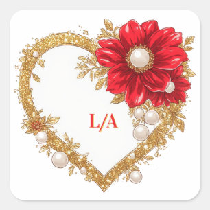 Sticker Carré ✨ Mariage Romantique Avec Cadre De Coeur De Fleur 
