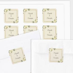 Sticker Carré Mariage romantique Élégant Vert Floral Or