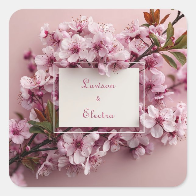 Sticker Carré Mariage romantique en fleur de cerisier (Devant)