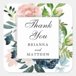 Sticker Carré Mariage rose et bleu nuit Fleur Faveur