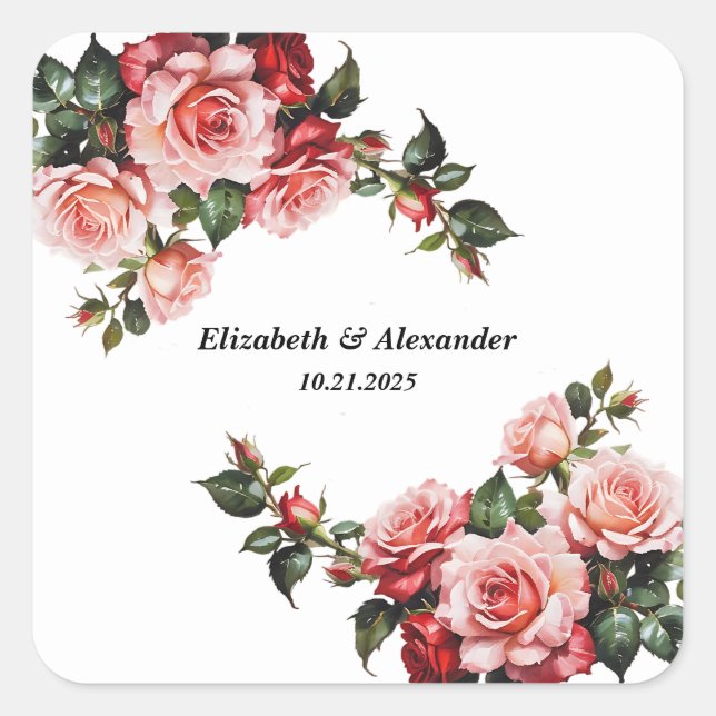 Sticker Carré Mariage rose et rouge foncé moody (Devant)