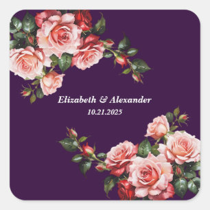 Sticker Carré Mariage rose foncé et rose rouge rose et rose viol