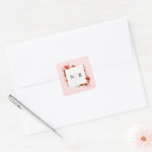 Sticker Carré Mariage rose pavot de Mariage de monogramme