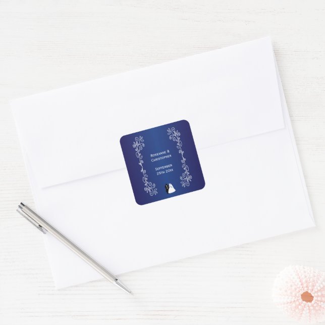 Sticker Carré mariage Royal Blue Bride Salle (Enveloppe)