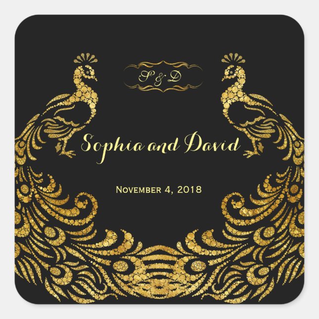 Sticker Carré Mariage Royal Burgundy Gold Peacock (Devant)
