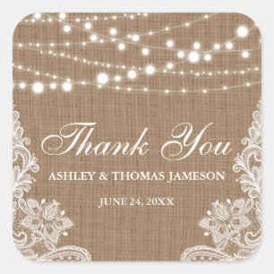 Sticker Carré Mariage Russe Burlap Chaîne Lumières Dentelle Merc
