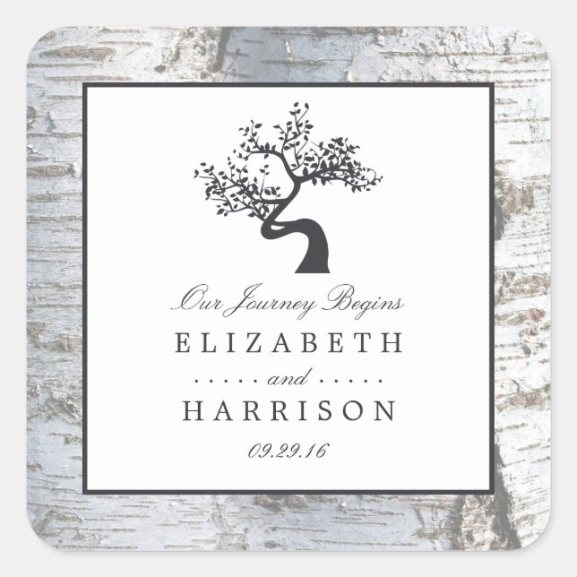 Sticker Carré Mariage Rustic Silver Birch Tree (Devant)