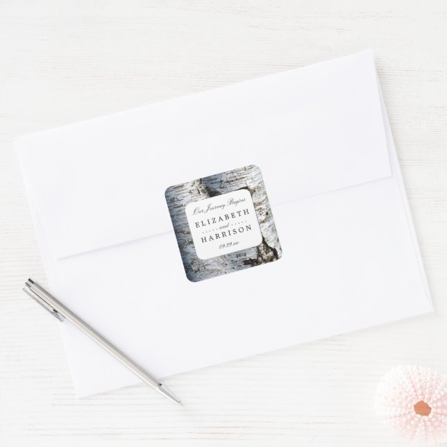 Sticker Carré Mariage rustique de Birch Tree (Enveloppe)