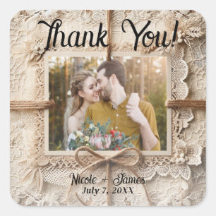 Sticker Carré Mariage rustique en dentelle florale romantique vi