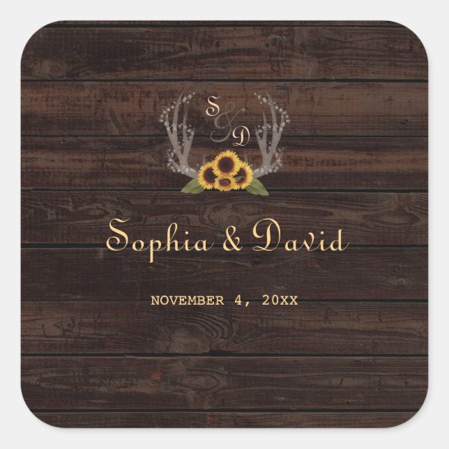 Sticker Carré Mariage rustique Sunflower Antlers (Devant)