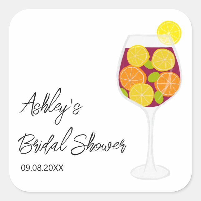 Sticker Carré Mariage Sangria, Bachelorette ou Fête des mariées (Devant)