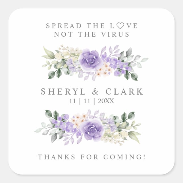 Sticker Carré Mariage Sanitizer Gel Floral Lilac personnalisé (Devant)