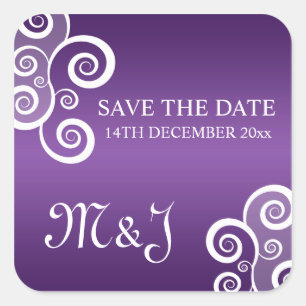 Sticker Carré Mariage Sauvegarder La Date Blanche Frappe Violet