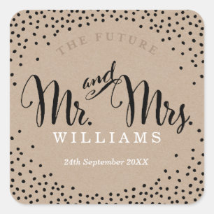 Sticker Carré MARIAGE SEAL chic mini confetti noir kraft