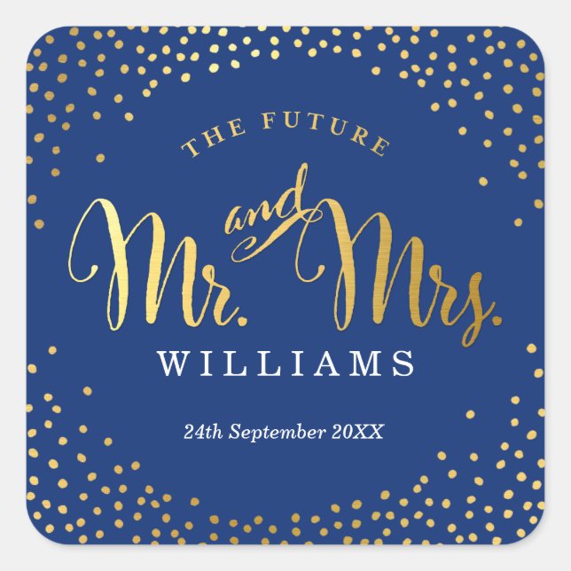Sticker Carré MARIAGE SEAL élégant mini confetti marine (Devant)