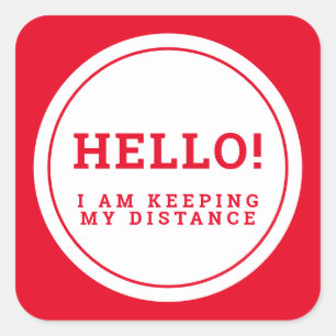 Sticker Carré Mariage social distance accueil rouge bonjour