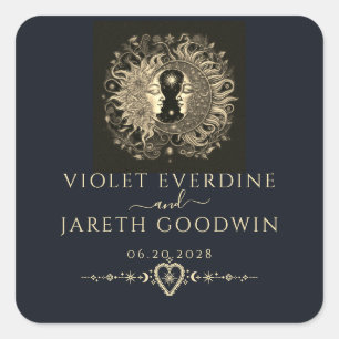 Sticker Carré Mariage Soleil Lune Étoiles Célestes 