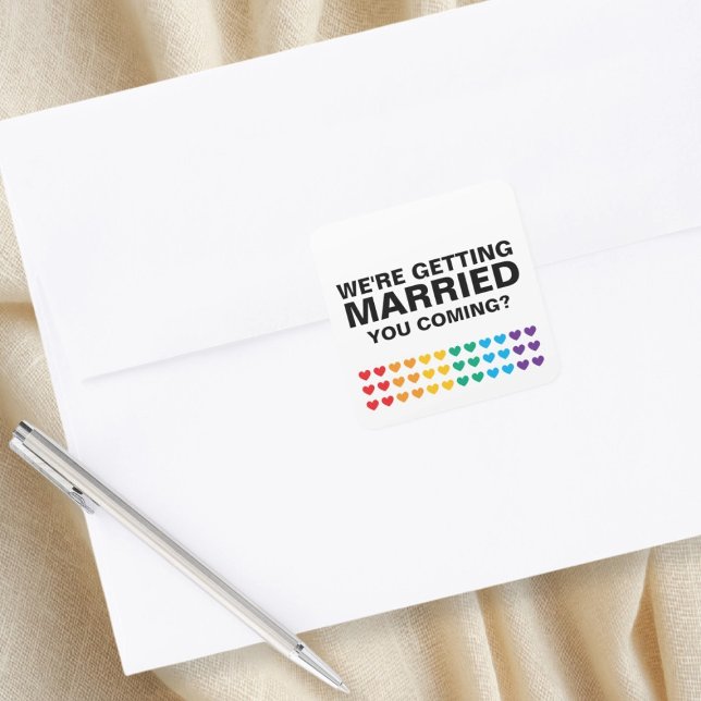 Sticker Carré Mariage Sons Gay Rainbow Heart Pride (Wedding Sounds Gay Rainbow Heart Pride Square Stickers by Ricaso. Great envelope seals for wedding)