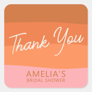 Sticker Carré Mariage Terracotta Corail Rose Merci Cadeau