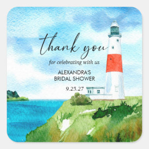 Sticker Carré Mariage Thème Phare de Plage  