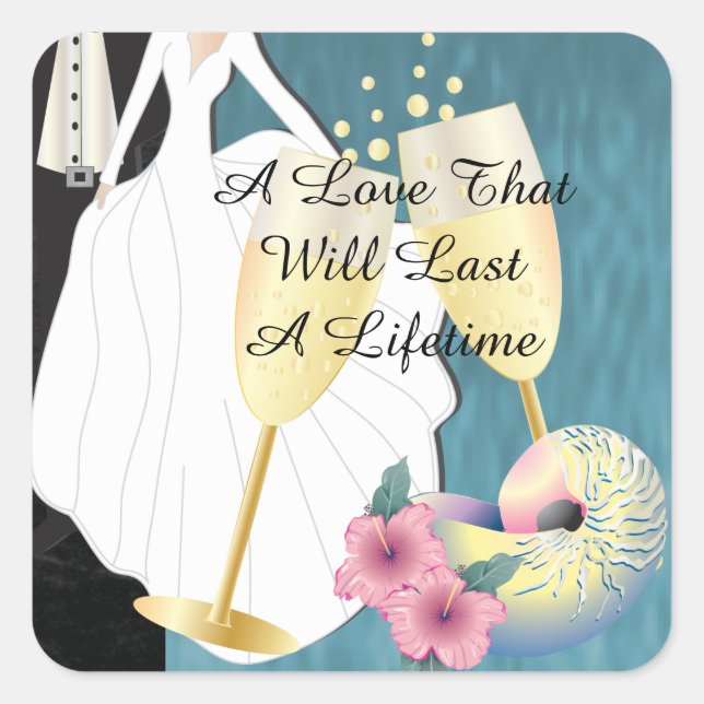 Sticker Carré Mariage tropical élégant (Devant)