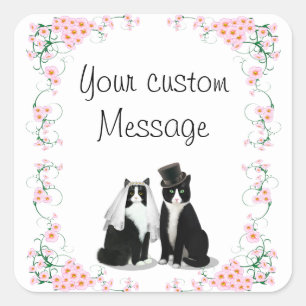 Sticker Carré Mariage Tuxedo Cat personnalisable