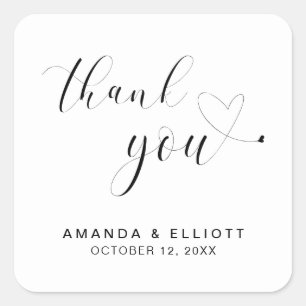 Sticker Carré Mariage Typographie Noir et Blanc Merci