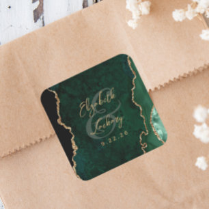 Sticker Carré Mariage Vert Émeraude Agate Script