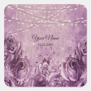 Sticker Carré Mariage Vintage Floral Lilas Rose Rose Foncé