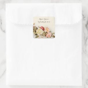 Sticker Carré Mariage vintage Jardin antique Fleurs Roses