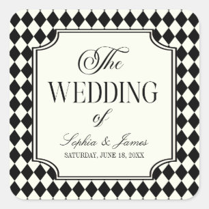 Sticker Carré Mariage Vintage Luxueux Noir Ivoire Vieille Fortun