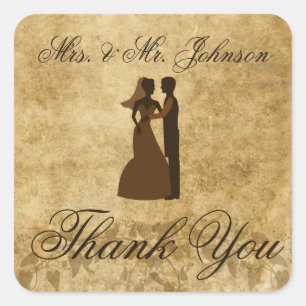 Sticker Carré Mariage vintage mariée mariée Merci