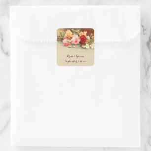 Sticker Carré Mariage Vintage, Nature morte de fleurs de roses a