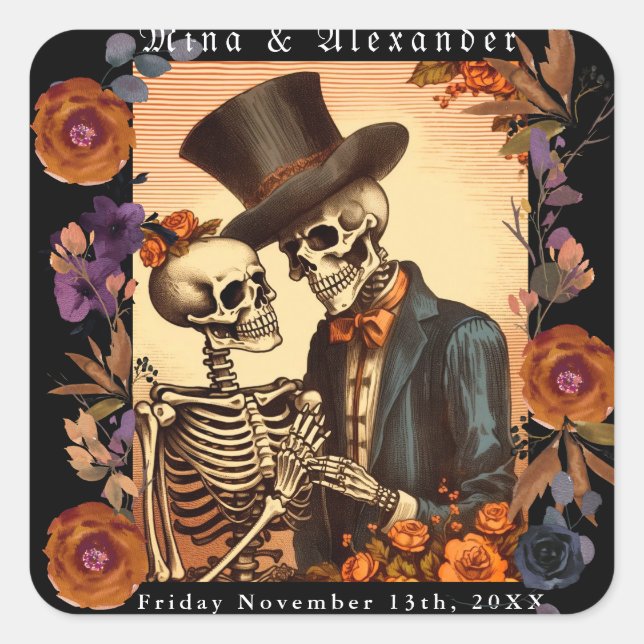 Sticker Carré Mariage vintage Skeleton Couple (Devant)