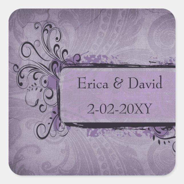 Sticker Carré Mariage violet rustique vintage (Devant)