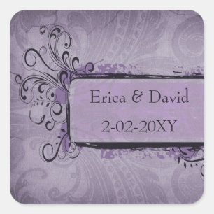 Sticker Carré Mariage violet rustique vintage