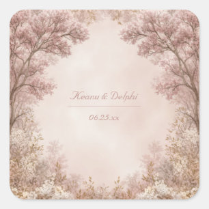 Sticker Carré Mariage voûté de forêt éthérée rose poussiéreuse