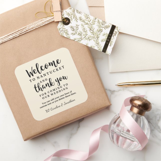 Sticker Carré Mariage Welcome Merci Hôtel Custom Favoriser Sac (Cadeaux)