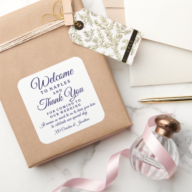 Sticker Carré Mariage Welcome Merci Hôtel Custom Favoriser Sac (Cadeaux)