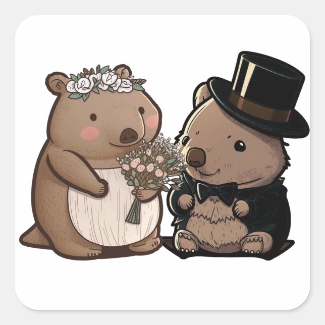 Sticker Carré Mariage Wombat (Devant)