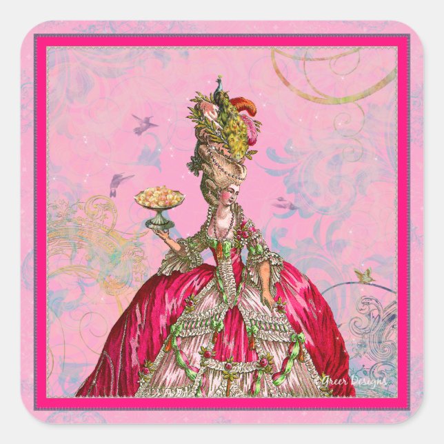 Sticker Carré Marie Antoinette Laissez-les manger gâteau & Peaco (Devant)
