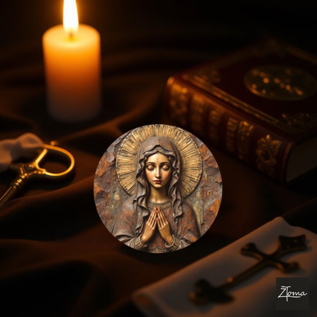 Sticker Carré Marie en bois sculptée avec dévotion (Créateur téléchargé)