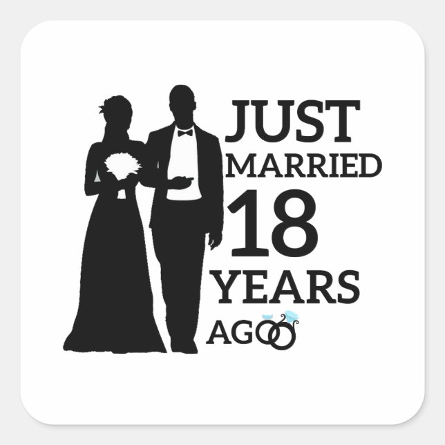 Sticker Carré Marié Il Y A 18 Ans, Couple Du 18E Anniversaire (Devant)