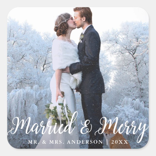 Sticker Carré Marié & Joyeux Mariage photo Noël (Devant)