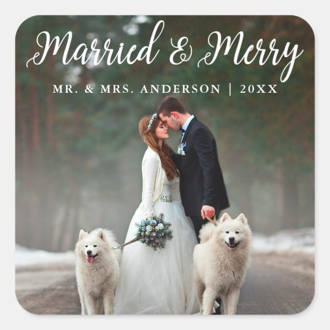 Sticker Carré Marié & Joyeux Mariage Photo Noël (Devant)
