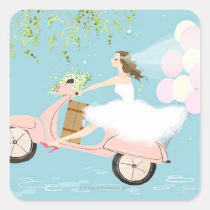 Sticker Carré Mariée à cheval sur un scooter