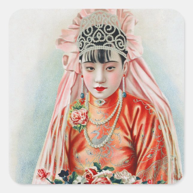 Sticker Carré Mariée en rouge au Mariage chinois à Shanghai (Devant)