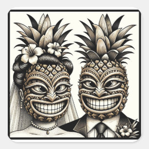 Sticker Carré Mariée et fille Aloha Pineapple Tiki Mariage princ
